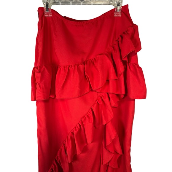 Shein beautiful long red skirt with ruffles, open leg,‎ size L - Picture 7 of 15